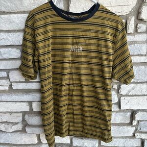 Volcom Men's Olive and Black Striped Tee